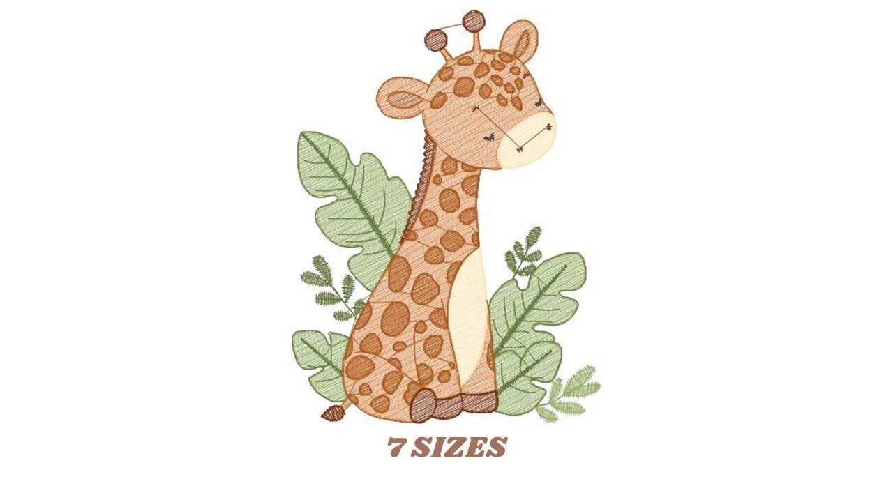 Giraffe with tropical plants embroidery design - Safari Animal embroidery designs machine embroidery pattern - Instant digital download pes - Marcia Embroidery