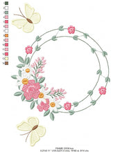 Laden Sie das Bild in den Galerie-Viewer, Flower Frame embroidery designs - Delicate Butterfly embroidery design machine embroidery pattern - Wreath embroidery file - girl embroidery
