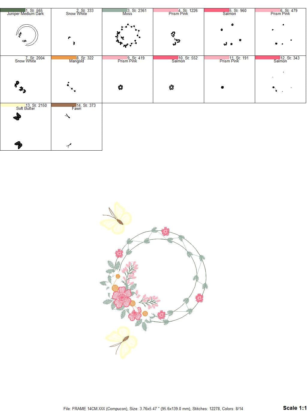 Flower Frame embroidery designs - Delicate Butterfly embroidery design machine embroidery pattern - Wreath embroidery file - girl embroidery - Marcia Embroidery