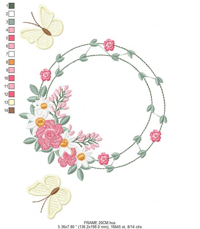 Flower Frame embroidery designs - Delicate Butterfly embroidery design machine embroidery pattern - Wreath embroidery file - girl embroidery - Marcia Embroidery