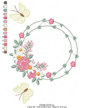 Cargar imagen en el visor de la galería, Flower Frame embroidery designs - Delicate Butterfly embroidery design machine embroidery pattern - Wreath embroidery file - girl embroidery
