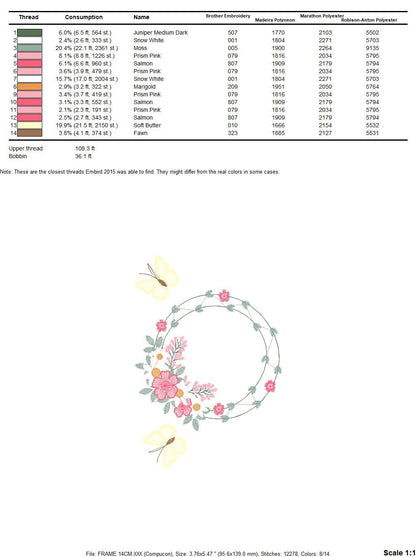 Flower Frame embroidery designs - Delicate Butterfly embroidery design machine embroidery pattern - Wreath embroidery file - girl embroidery - Marcia Embroidery