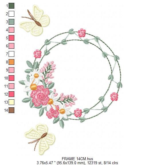 Flower Frame embroidery designs - Delicate Butterfly embroidery design machine embroidery pattern - Wreath embroidery file - girl embroidery - Marcia Embroidery