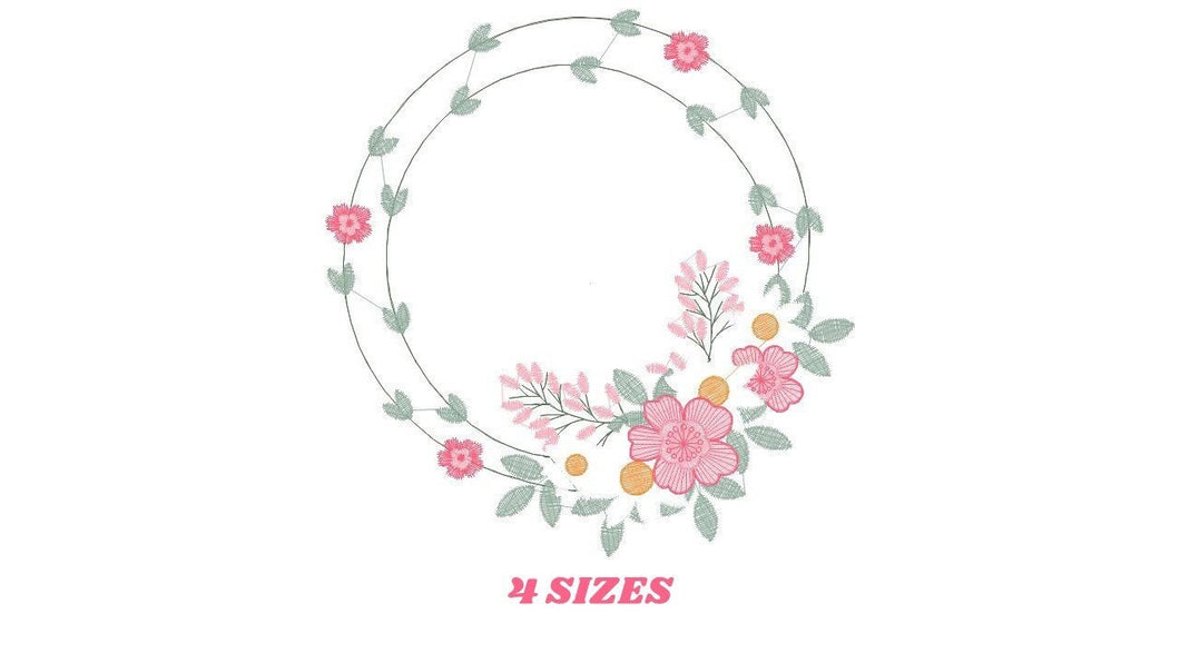 Monogram Frame embroidery designs - Flower embroidery design machine embroidery pattern - Rose wreath embroidery file - instant download HUS