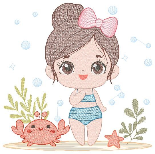 Swimmer embroidery designs - Baby girl embroidery design machine embroidery pattern - Pool embroidery Beach embroidery girl with floater