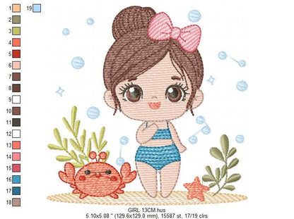 Swimmer embroidery designs - Baby girl embroidery design machine embroidery pattern - Pool embroidery Beach embroidery girl with floater Marcia Embroidery