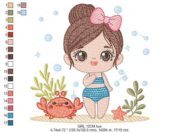 Swimmer embroidery designs - Baby girl embroidery design machine embroidery pattern - Pool embroidery Beach embroidery girl with floater Marcia Embroidery
