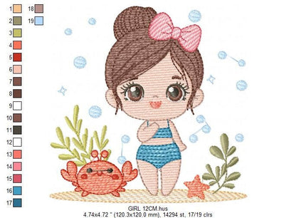 Swimmer embroidery designs - Baby girl embroidery design machine embroidery pattern - Pool embroidery Beach embroidery girl with floater Marcia Embroidery
