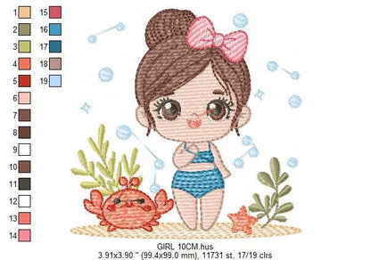 Swimmer embroidery designs - Baby girl embroidery design machine embroidery pattern - Pool embroidery Beach embroidery girl with floater