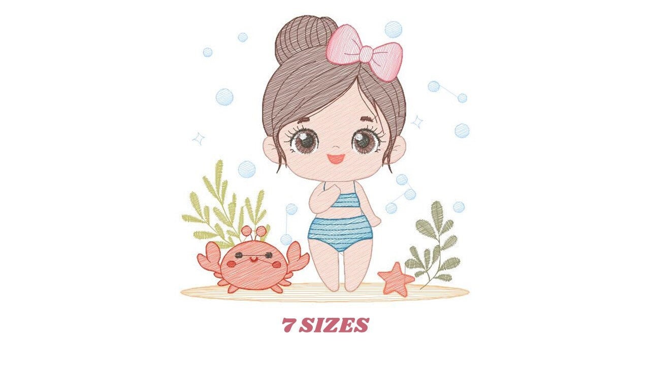 Swimmer embroidery designs - Baby girl embroidery design machine embroidery pattern - Pool embroidery Beach embroidery girl with floater Marcia Embroidery