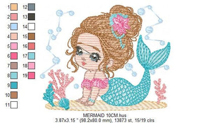 Mermaid embroidery designs - Princess embroidery design machine embroidery pattern - Mermaid rippled design Baby girl embroidery download