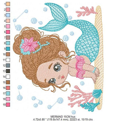 Mermaid embroidery designs - Princess embroidery design machine embroidery pattern - Mermaid rippled design Baby girl embroidery download