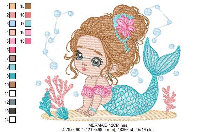 Mermaid embroidery designs - Princess embroidery design machine embroidery pattern - Mermaid rippled design Baby girl embroidery download