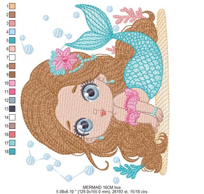 Mermaid embroidery designs - Princess embroidery design machine embroidery pattern - Mermaid rippled design Baby girl embroidery download
