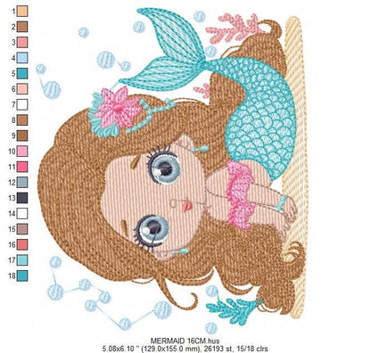 Mermaid embroidery designs - Princess embroidery design machine embroidery pattern - Mermaid rippled design Baby girl embroidery download