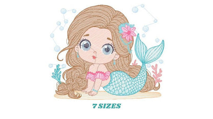 Mermaid embroidery designs - Princess embroidery design machine embroidery pattern - Mermaid rippled design Baby girl embroidery download