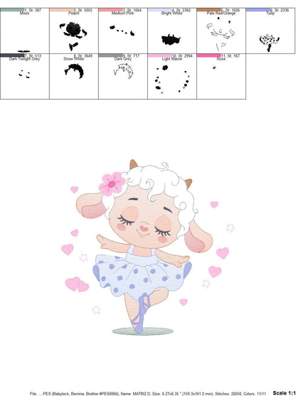 Ballerina Sheep embroidery design - Lamb Ballerina embroidery designs machine embroidery pattern - baby girl embroidery file - pes download