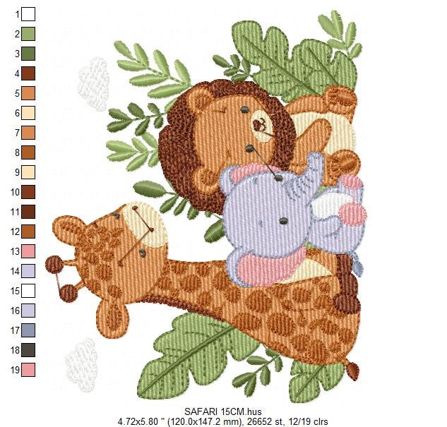 Safari embroidery designs - Animals embroidery design machine embroidery pattern - Elephant embroidery file - Giraffe embroidery Lion design Marcia Embroidery