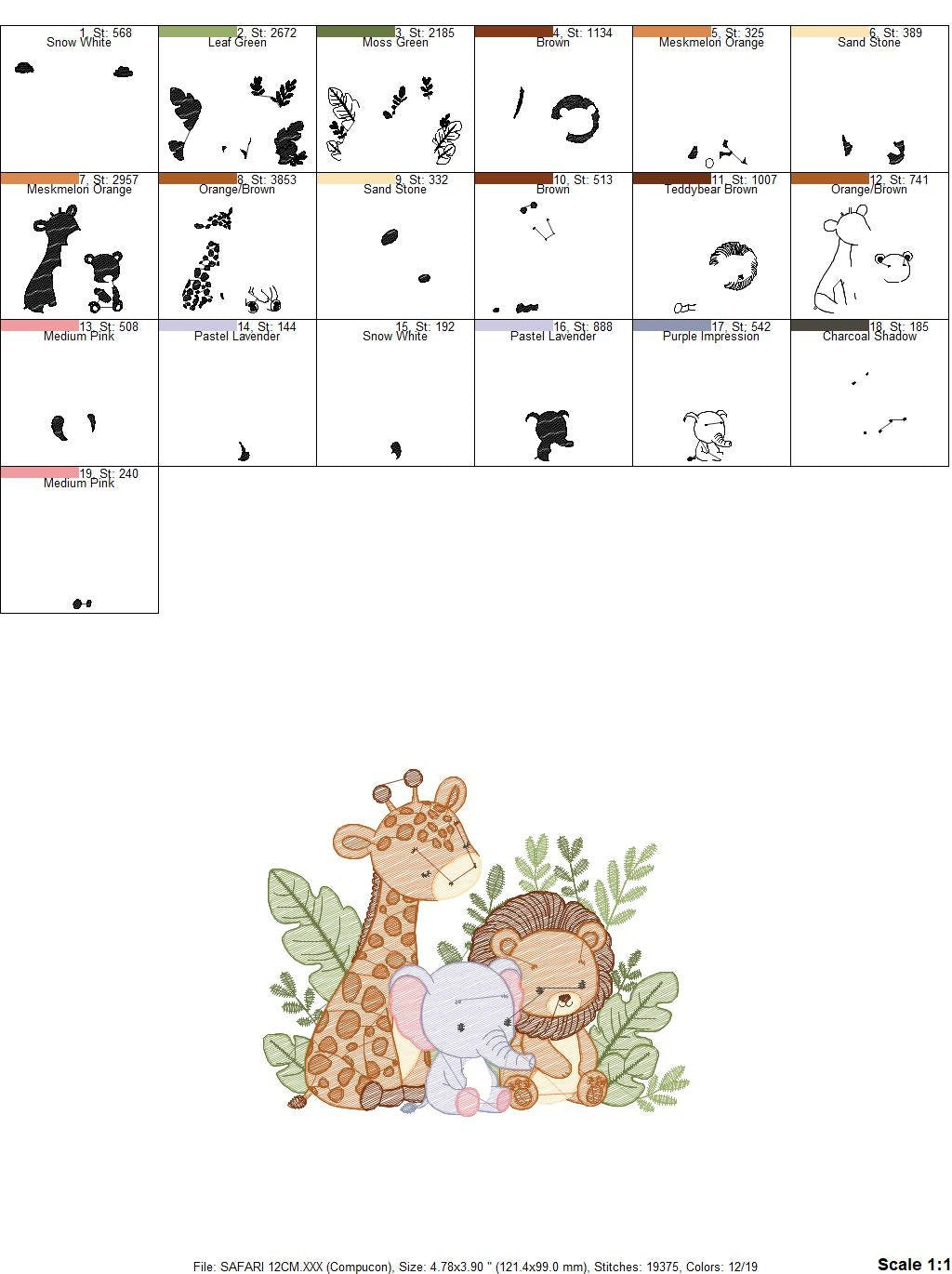 Safari embroidery designs - Animals embroidery design machine embroidery pattern - Elephant embroidery file - Giraffe embroidery Lion design
