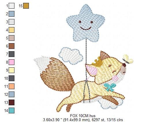 Fox embroidery designs - Star Hot air balloon embroidery design machine embroidery pattern - Animal embroidery file - woodland animals jef