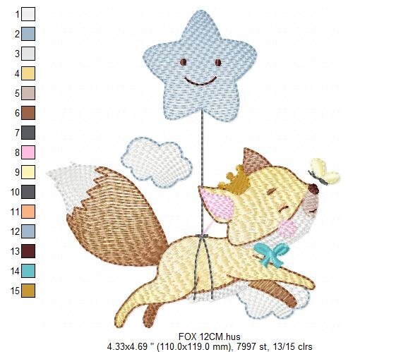 Fox embroidery designs - Star Hot air balloon embroidery design machine embroidery pattern - Animal embroidery file - woodland animals jef