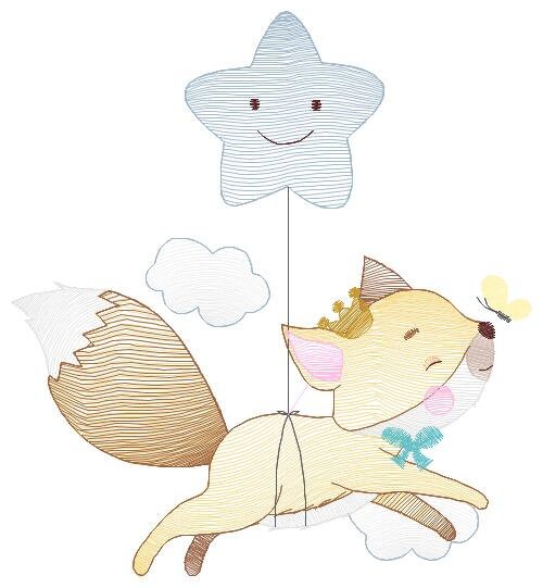 Fox embroidery designs - Star Hot air balloon embroidery design machine embroidery pattern - Animal embroidery file - woodland animals jef