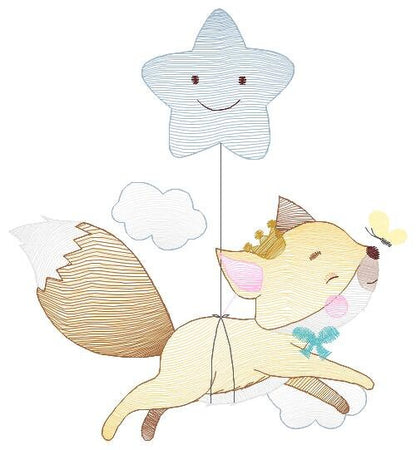 Fox embroidery designs - Star Hot air balloon embroidery design machine embroidery pattern - Animal embroidery file - woodland animals jef