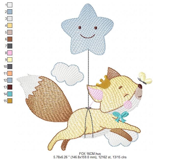 Fox embroidery designs - Star Hot air balloon embroidery design machine embroidery pattern - Animal embroidery file - woodland animals jef