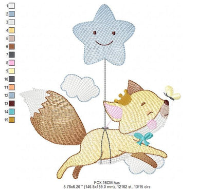 Fox embroidery designs - Star Hot air balloon embroidery design machine embroidery pattern - Animal embroidery file - woodland animals jef