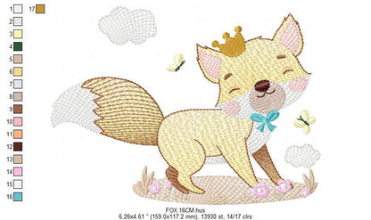 King Fox embroidery designs - Red Fox embroidery design machine embroidery pattern - Woodland Animal with crown embroidery - pes download Marcia Embroidery