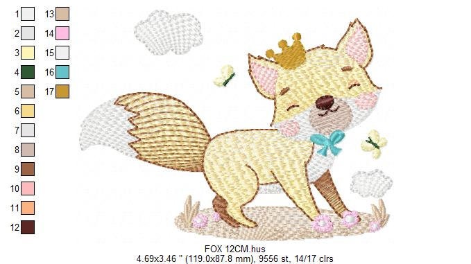 King Fox embroidery designs - Red Fox embroidery design machine embroidery pattern - Woodland Animal with crown embroidery - pes download Marcia Embroidery