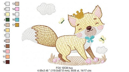 King Fox embroidery designs - Red Fox embroidery design machine embroidery pattern - Woodland Animal with crown embroidery - pes download Marcia Embroidery