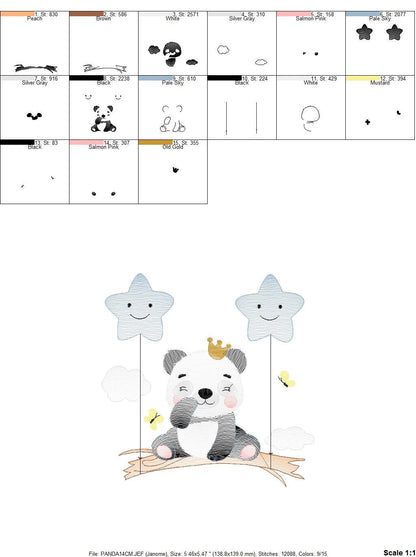 King Panda embroidery design - Animal embroidery designs machine embroidery pattern - Baby boy embroidery file - Panda with stars balloons Marcia Embroidery