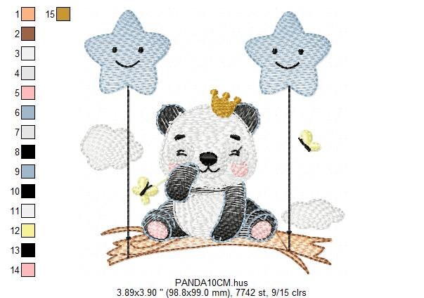 King Panda embroidery design - Animal embroidery designs machine embroidery pattern - Baby boy embroidery file - Panda with stars balloons Marcia Embroidery