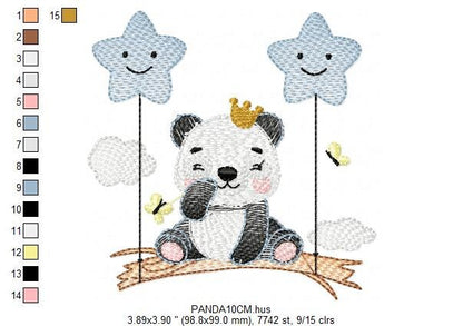 King Panda embroidery design - Animal embroidery designs machine embroidery pattern - Baby boy embroidery file - Panda with stars balloons Marcia Embroidery