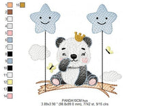 Load image into Gallery viewer, King Panda embroidery design - Animal embroidery designs machine embroidery pattern - Baby boy embroidery file - Panda with stars balloons
