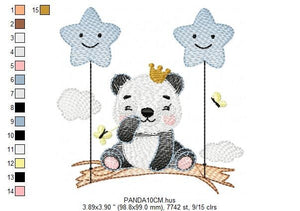 King Panda embroidery design - Animal embroidery designs machine embroidery pattern - Baby boy embroidery file - Panda with stars balloons