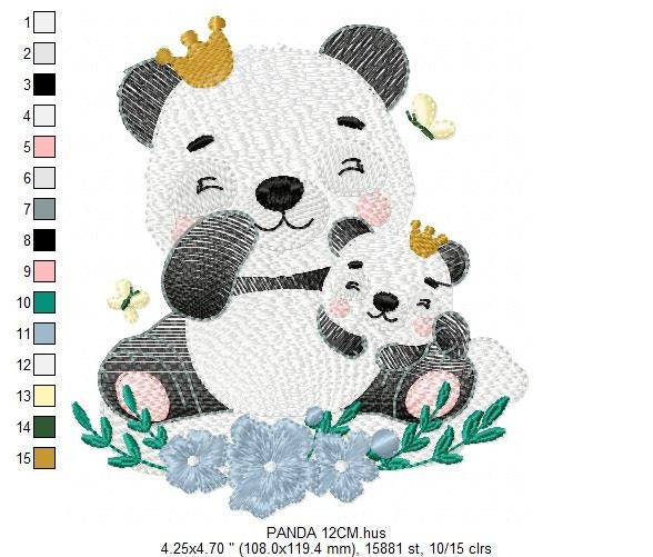 Papa Panda embroidery design - Animal embroidery designs machine embroidery pattern - Baby girl embroidery file - King Panda with young baby Marcia Embroidery
