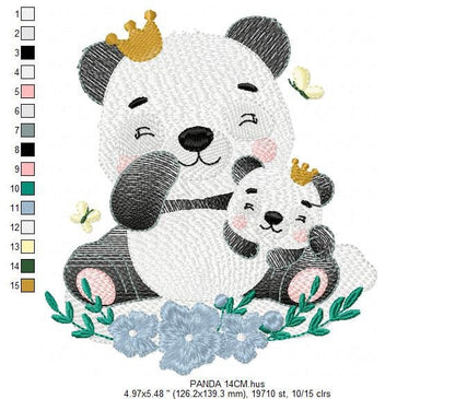 Papa Panda embroidery design - Animal embroidery designs machine embroidery pattern - Baby girl embroidery file - King Panda with young baby Marcia Embroidery