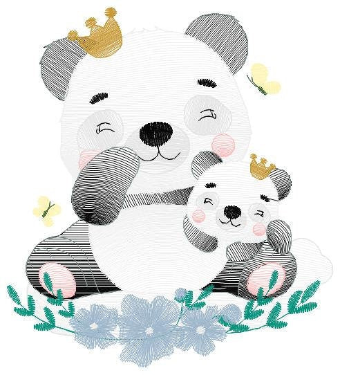 Papa Panda embroidery design - Animal embroidery designs machine embroidery pattern - Baby girl embroidery file - King Panda with young baby Marcia Embroidery