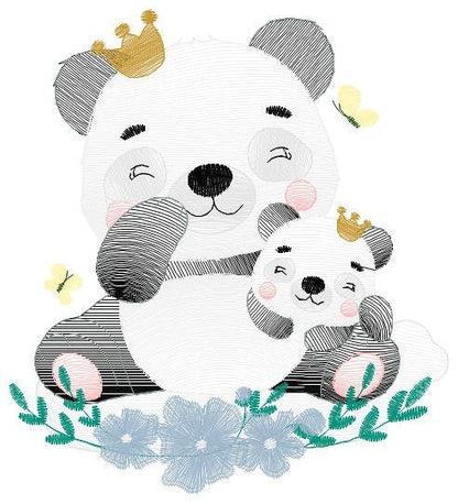 Papa Panda embroidery design - Animal embroidery designs machine embroidery pattern - Baby girl embroidery file - King Panda with young baby Marcia Embroidery