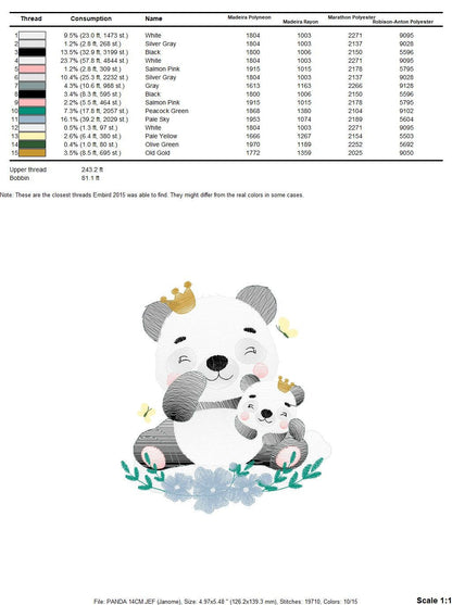 Papa Panda embroidery design - Animal embroidery designs machine embroidery pattern - Baby girl embroidery file - King Panda with young baby Marcia Embroidery