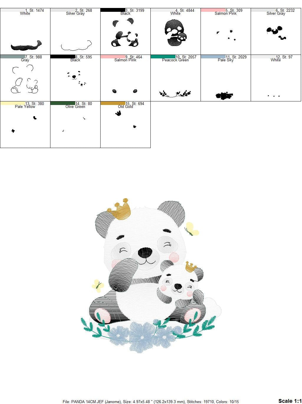 Papa Panda embroidery design - Animal embroidery designs machine embroidery pattern - Baby girl embroidery file - King Panda with young baby Marcia Embroidery