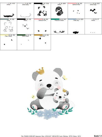 Papa Panda embroidery design - Animal embroidery designs machine embroidery pattern - Baby girl embroidery file - King Panda with young baby Marcia Embroidery