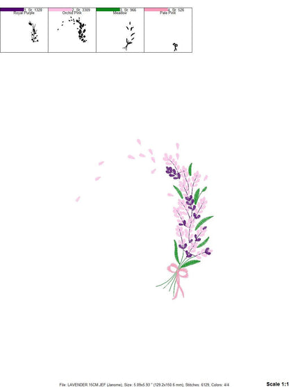 Lavender embroidery designs - Flower Bouquet embroidery design machine embroidery pattern - Kitchen towel embroidery file - download hus dst