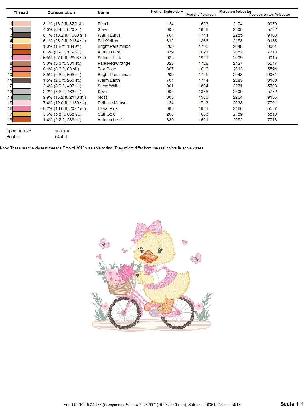 Duck embroidery design - Baby girl embroidery designs machine embroidery pattern - animal embroidery file - duck with bike and flowers