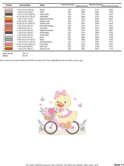 Duck embroidery design - Baby girl embroidery designs machine embroidery pattern - animal embroidery file - duck with bike and flowers