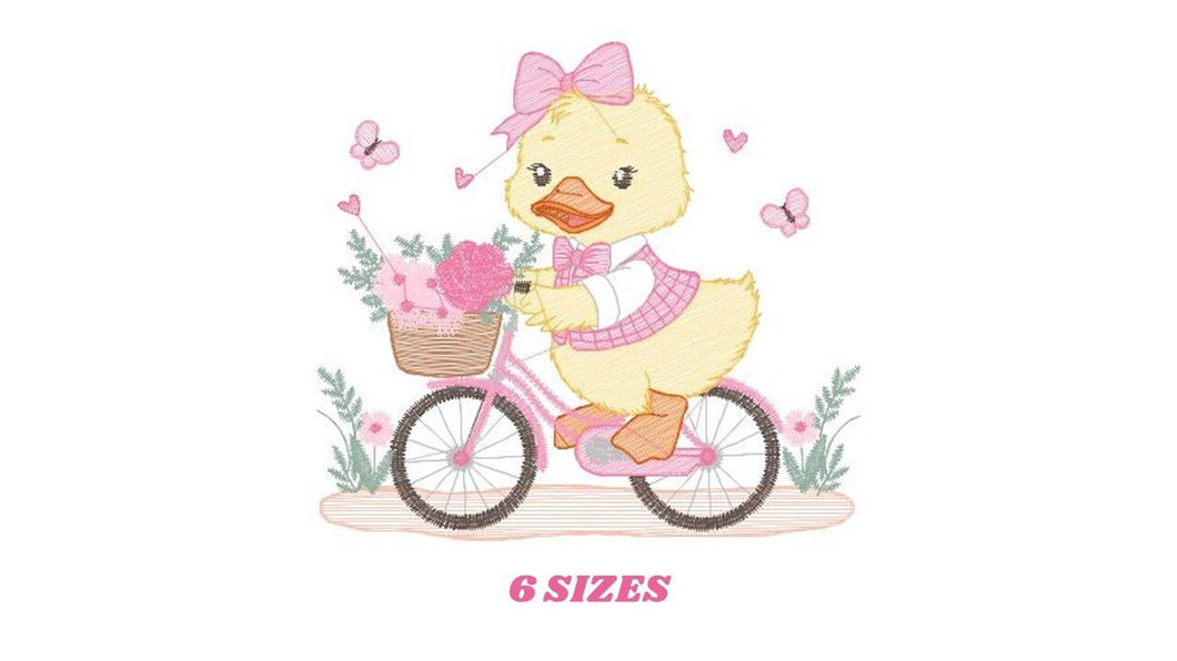 Duck embroidery design - Baby girl embroidery designs machine embroidery pattern - animal embroidery file - duck with bike and flowers