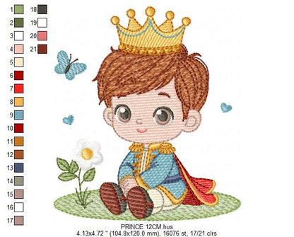 Prince embroidery designs - King embroidery design machine embroidery pattern - Baby boy embroidery file - Fairytale digital download pes