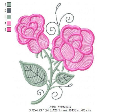 Roses embroidery designs - Flower machine embroidery pattern - Rose embroidery file - Flowers for Kitchen towels - Instant download pes jef